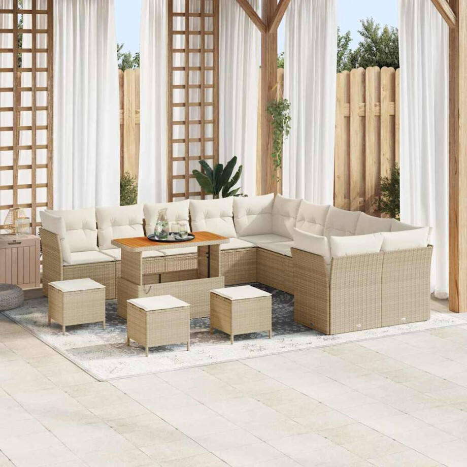 vidaXL Tuin Sofa Set met kussen 14 pcs Beige en Crème poly rattan vidaXL Tuin Sofa Set met kussen 14 pcs Beige en Crème poly rattan afbeelding 1