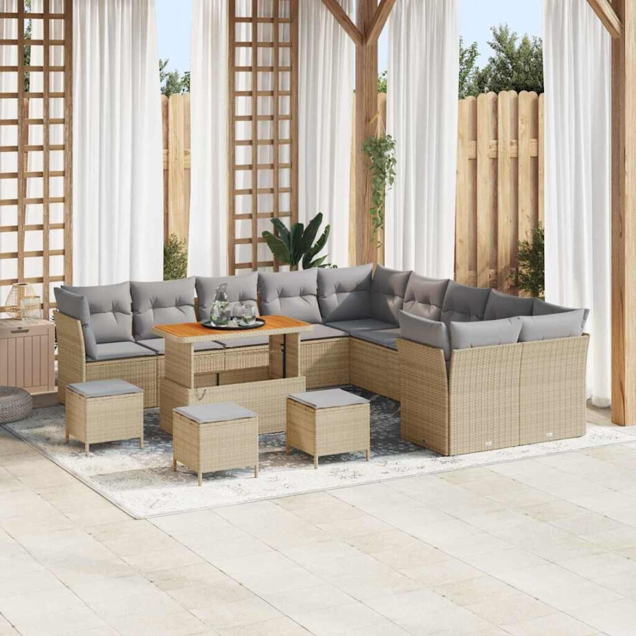 vidaXL Tuin Sofa Set 14 pcs Beige en Licht Grijs poly rattan afbeelding 1