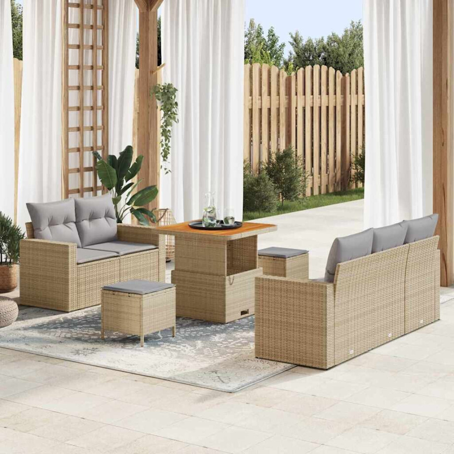 vidaXL Tuin Sofa Set met kussen met opslag 8 pcs beige en lichtgrijs afbeelding 1