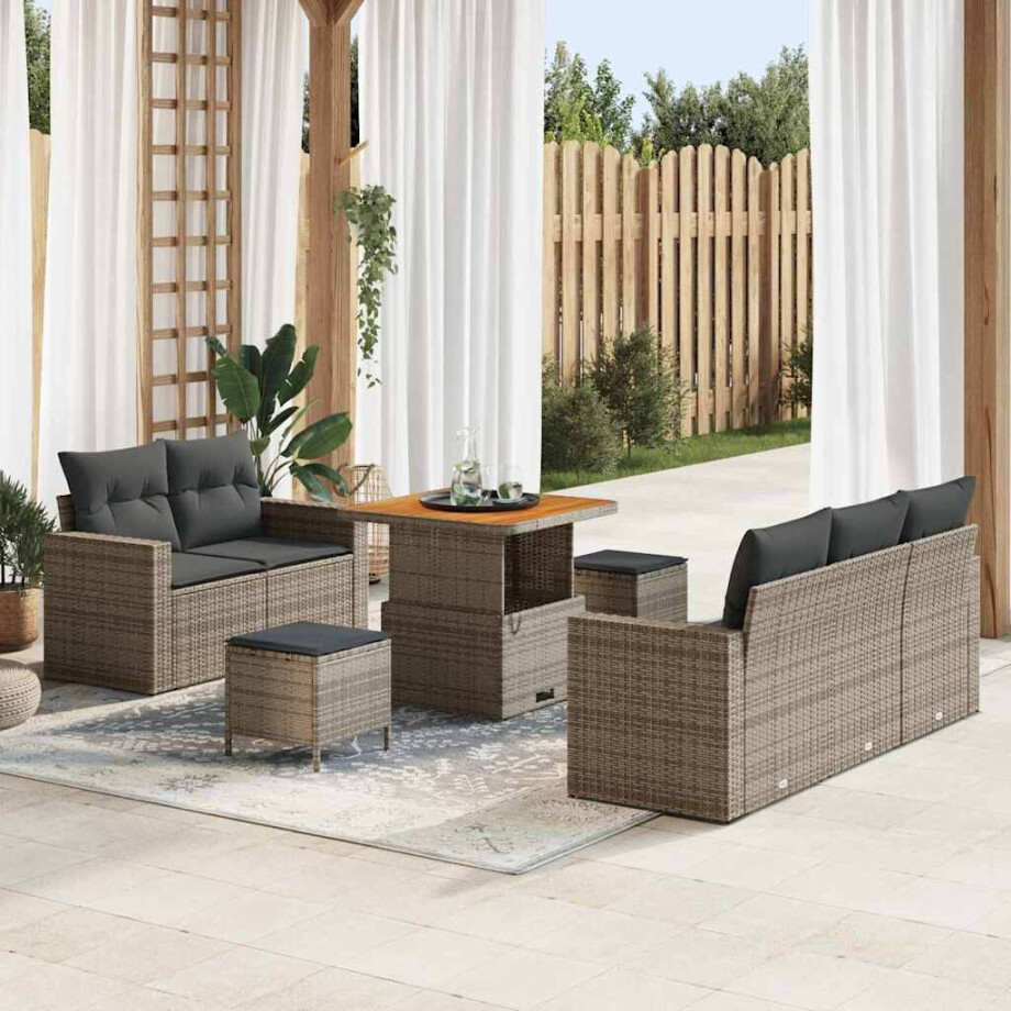 vidaXL Tuin Sofa Set 8 pcs Grijs Poly rattan en gepoedercoat staal vidaXL Tuin Sofa Set 8 pcs Grijs Poly rattan en gepoedercoat staal afbeelding 1
