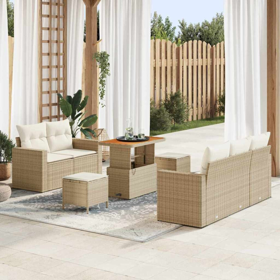 vidaXL Tuin Sofa Set met kussen 8 pcs Beige en Crème poly rattan afbeelding 1