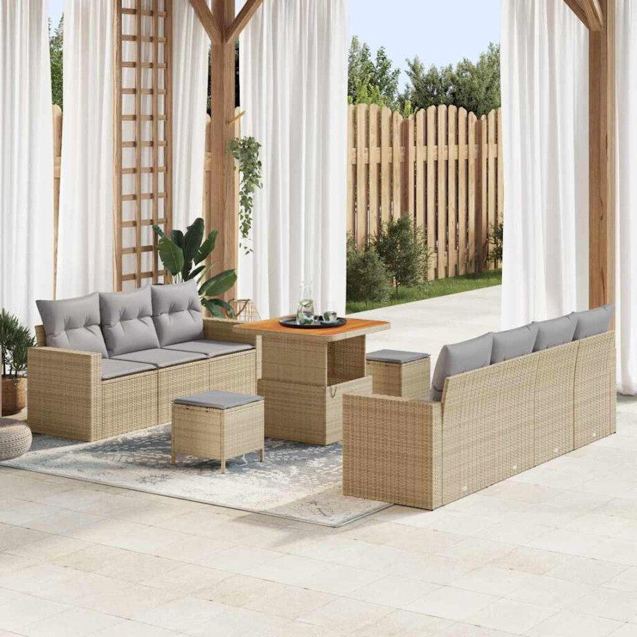 vidaXL Tuin Sofa Set met kussen met opslag 10 pcs beige en lichtgrijs afbeelding 1