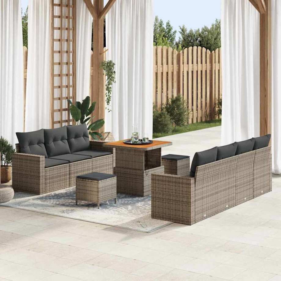 vidaXL Tuin Sofa Set 10 pcs Grijs Poly rattan en gepoedercoat staal vidaXL Tuin Sofa Set 10 pcs Grijs Poly rattan en gepoedercoat staal afbeelding 1