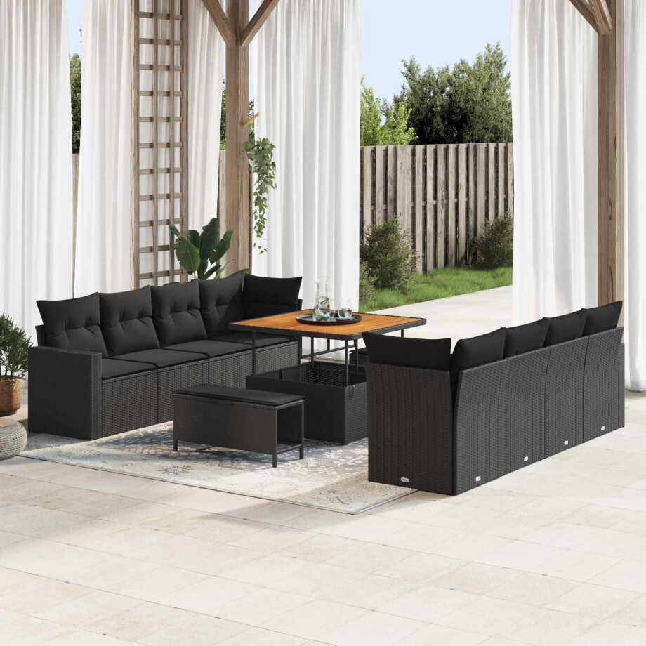 vidaXL Tuin Sofa Set 11 pcs Zwart Poly rattan en gepoedercoat staal afbeelding 1