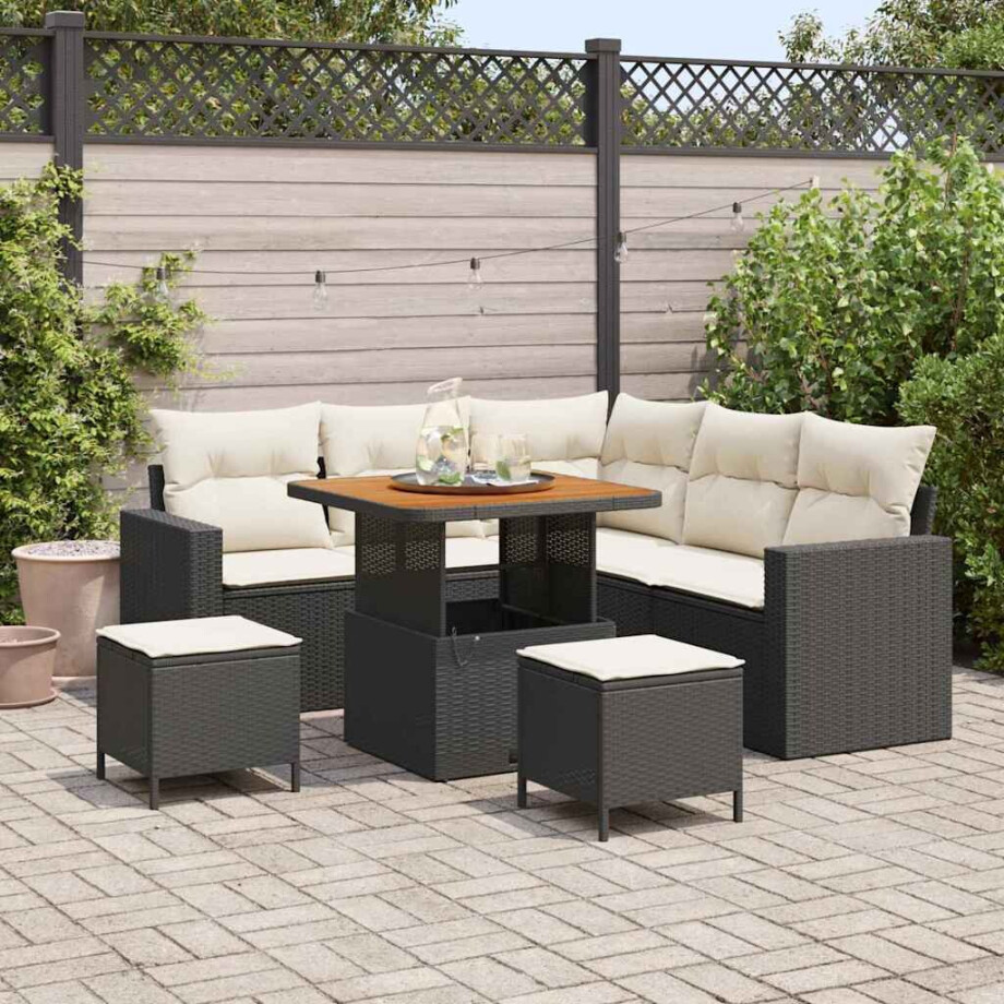 vidaXL Tuin Sofa Set met kussen 8 pcs Zwart en crème 80 x 80 x 71 cm afbeelding 1