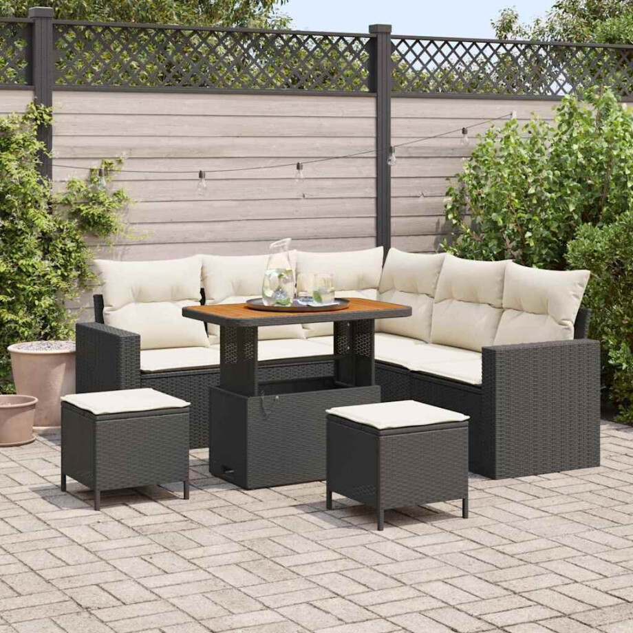vidaXL Tuin Sofa Set met kussen met opslag 8 pcs Zwart en crème afbeelding 1