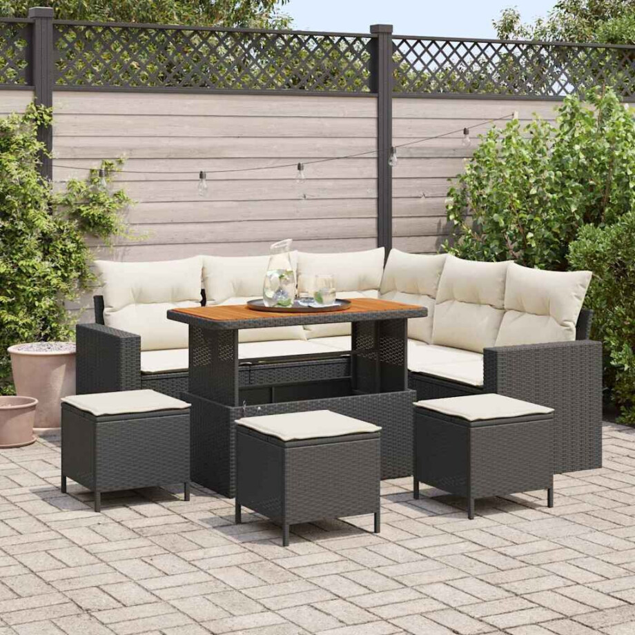 vidaXL Tuin Sofa Set met kussen 9 pcs Zwart en crème 110 x 55 x 71 cm afbeelding 1