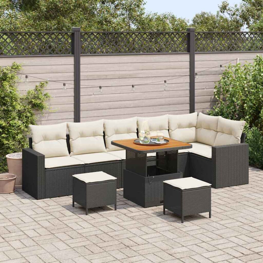 vidaXL Tuin Sofa Set met kussen met opslag 9 pcs Zwart en crème afbeelding 1