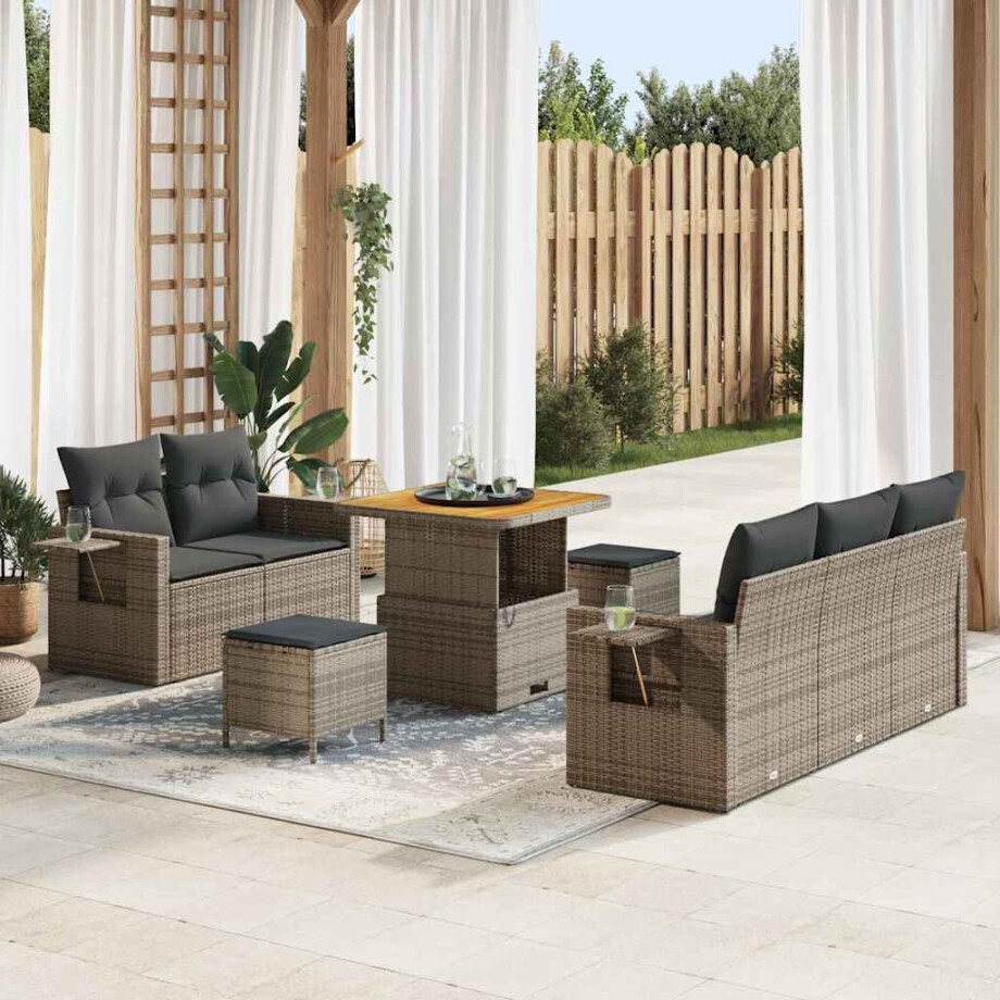 vidaXL Tuin Sofa Set 8 pcs Grijs Poly rattan en gepoedercoat staal afbeelding 1
