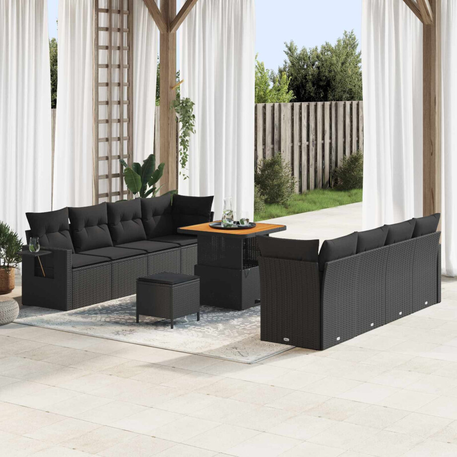vidaXL Tuin Sofa Set met kussen 11 pcs Zwart poly rattan afbeelding 1