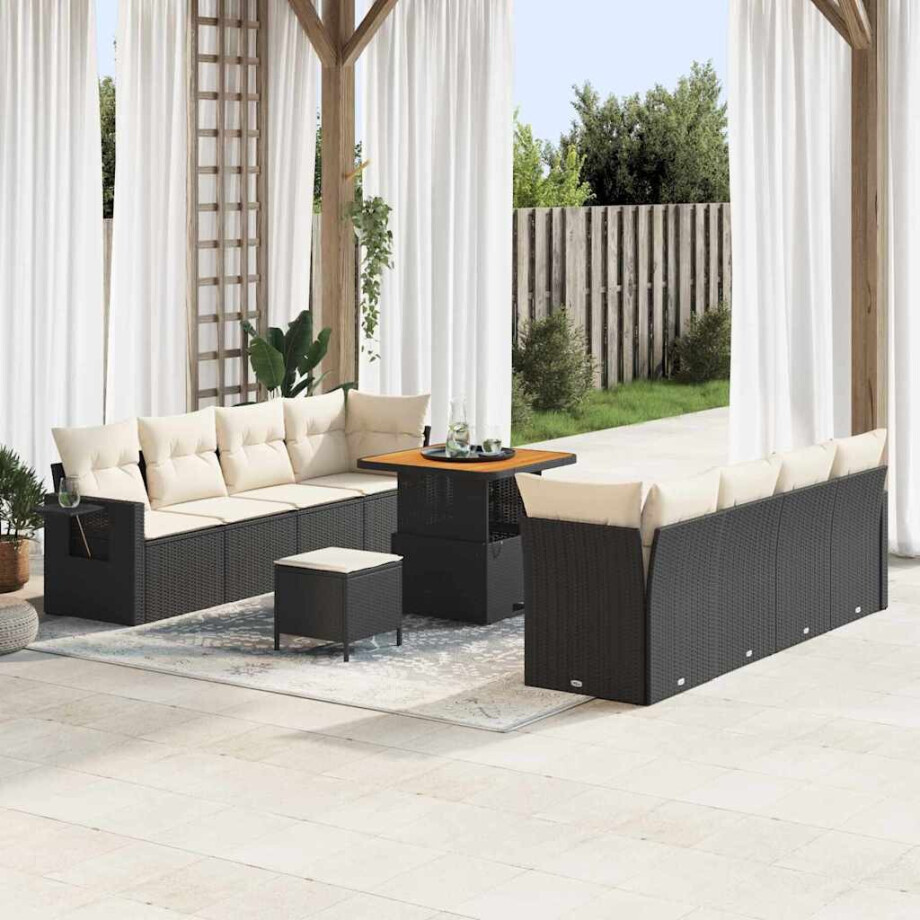 vidaXL Tuin Sofa Set met kussen 11 pcs Zwart en Crème poly rattan vidaXL Tuin Sofa Set met kussen 11 pcs Zwart en Crème poly rattan afbeelding 1