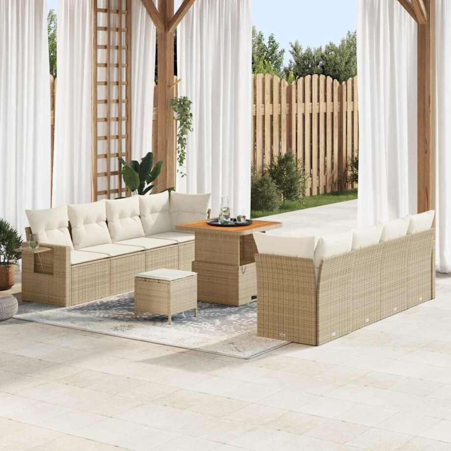 vidaXL Tuin Sofa Set met kussen 11 pcs Beige en Crème poly rattan afbeelding 1