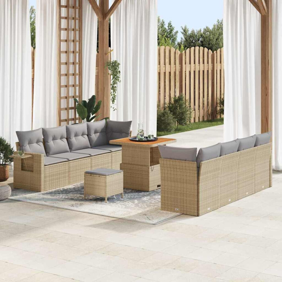 vidaXL Tuin Sofa Set 11 pcs Beige en Licht Grijs poly rattan afbeelding 1