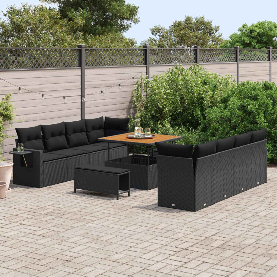 vidaXL Tuin Sofa Set met kussen 11 pcs Zwart poly rattan afbeelding 1