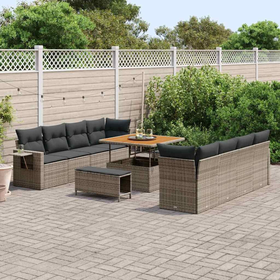 vidaXL Tuin Sofa Set met kussen 11 pcs Grijs poly rattan afbeelding 1