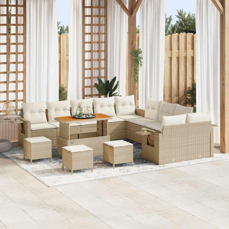 vidaXL Tuin Sofa Set met kussen met opslag 14 pcs Beige poly rattan vidaXL Tuin Sofa Set met kussen met opslag 14 pcs Beige poly rattan afbeelding 1