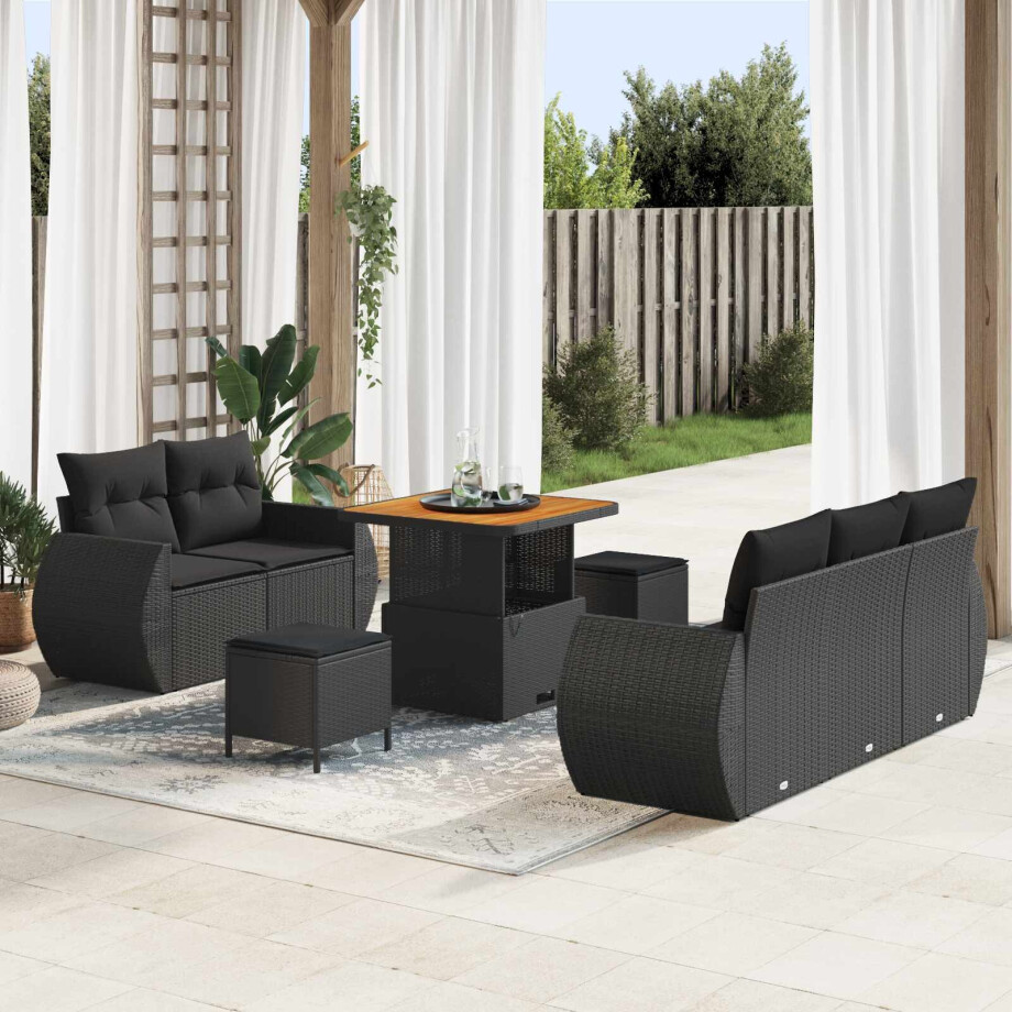 vidaXL Tuin Sofa Set met kussen met opslag 8 pcs Zwart poly rattan afbeelding 1
