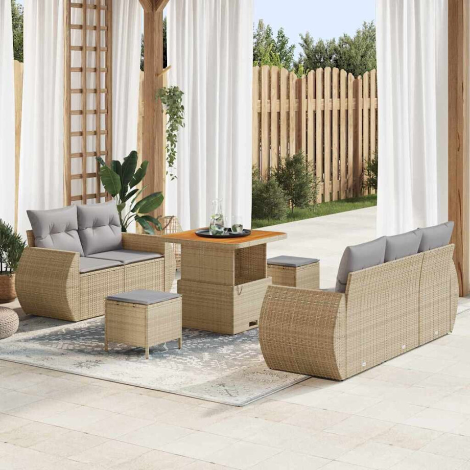 vidaXL Tuin Sofa Set met kussen 8 pcs Beige en Licht Grijs poly rattan vidaXL Tuin Sofa Set met kussen 8 pcs Beige en Licht Grijs poly rattan afbeelding 1