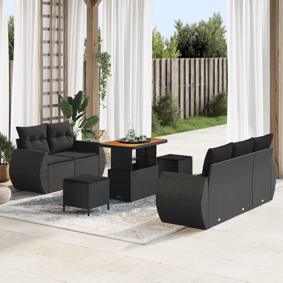 vidaXL Tuin Sofa Set met kussen met opslag 8 pcs Zwart poly rattan afbeelding 1