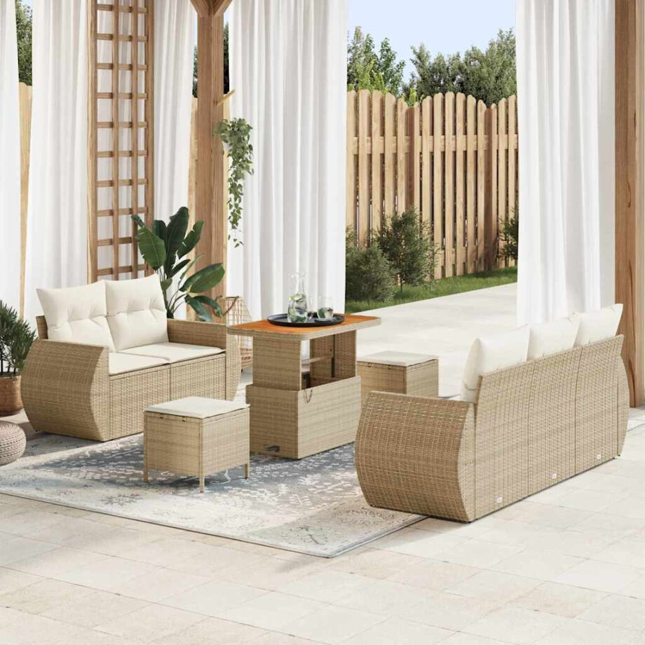 vidaXL Tuin Sofa Set met kussen 8 pcs Beige en Crème poly rattan afbeelding 1