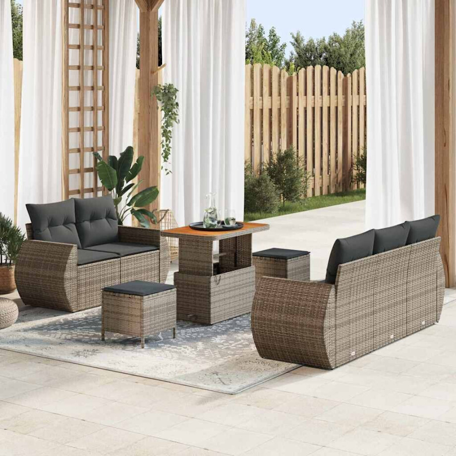 vidaXL Tuin Sofa Set met kussen met opslag 8 pcs Grijs poly rattan afbeelding 1