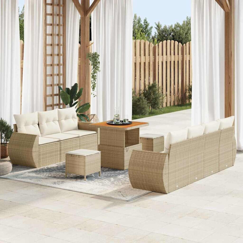 vidaXL Tuin Sofa Set met kussen 10 pcs Beige en Crème poly rattan afbeelding 1