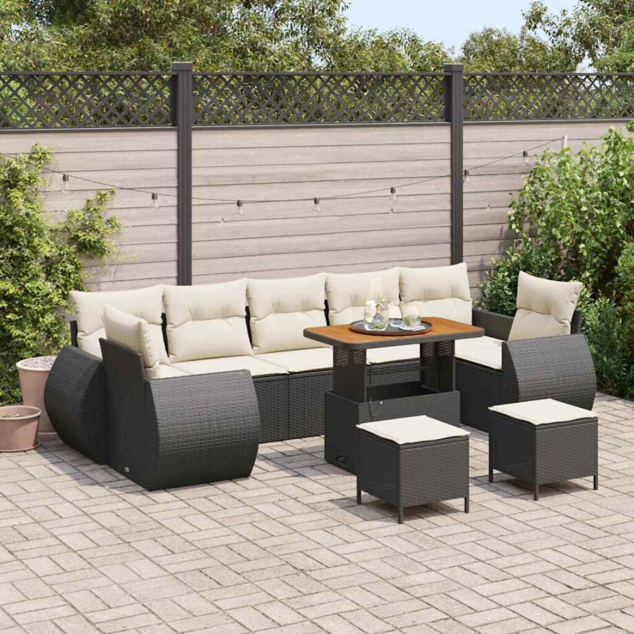 vidaXL Tuin Sofa Set met kussen met opslag 10 pcs Zwart en crème afbeelding 1