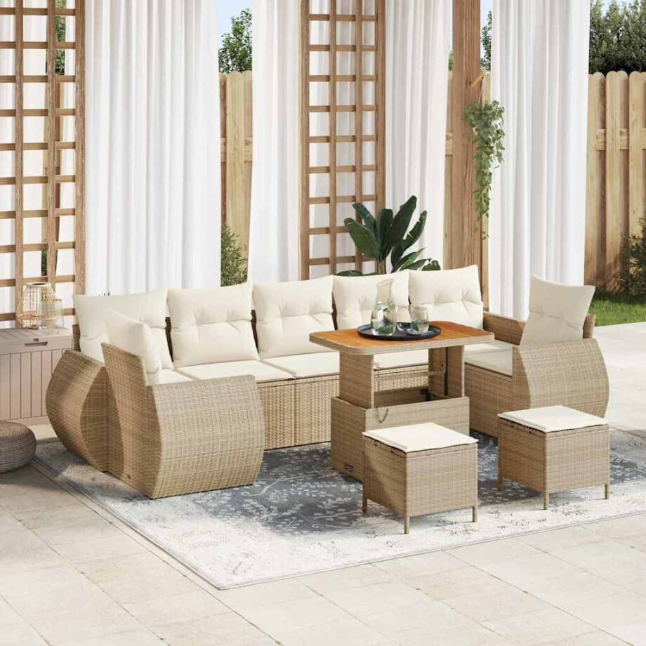 vidaXL Tuin Sofa Set met kussen 10 pcs beige en crèmekleurig afbeelding 1