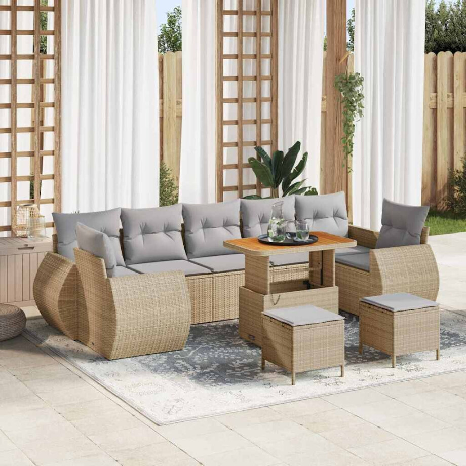 vidaXL Tuin Sofa Set met kussen met opslag 10 pcs beige en lichtgrijs afbeelding 1
