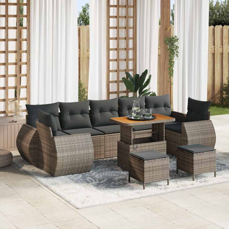 vidaXL Tuin Sofa Set 10 pcs Grijs Poly rattan en gepoedercoat staal afbeelding 1