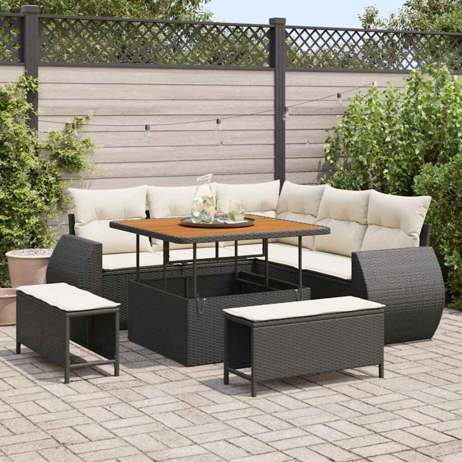 vidaXL Tuin Sofa Set met kussen 8 pcs Zwart en Crème poly rattan afbeelding 1
