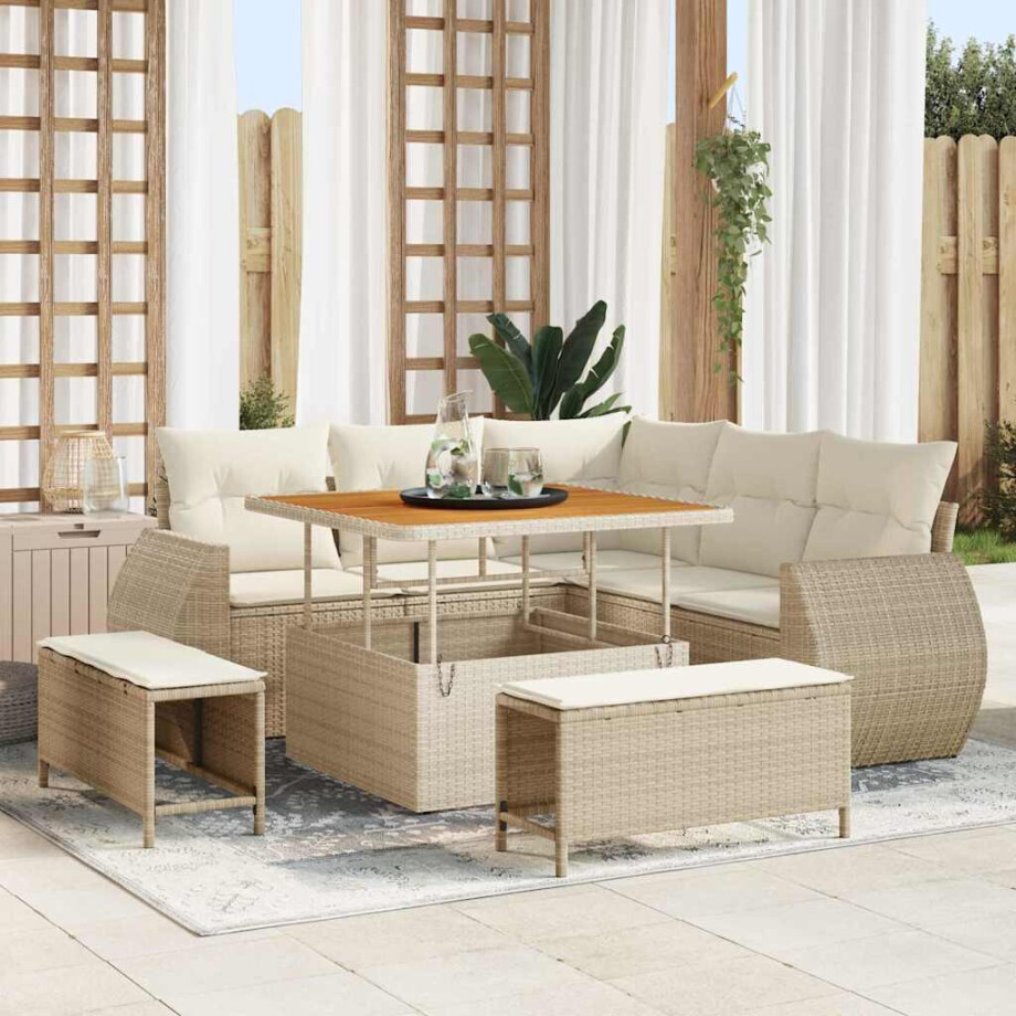vidaXL Tuin Sofa Set met kussen 8 pcs Beige en Crème poly rattan afbeelding 1