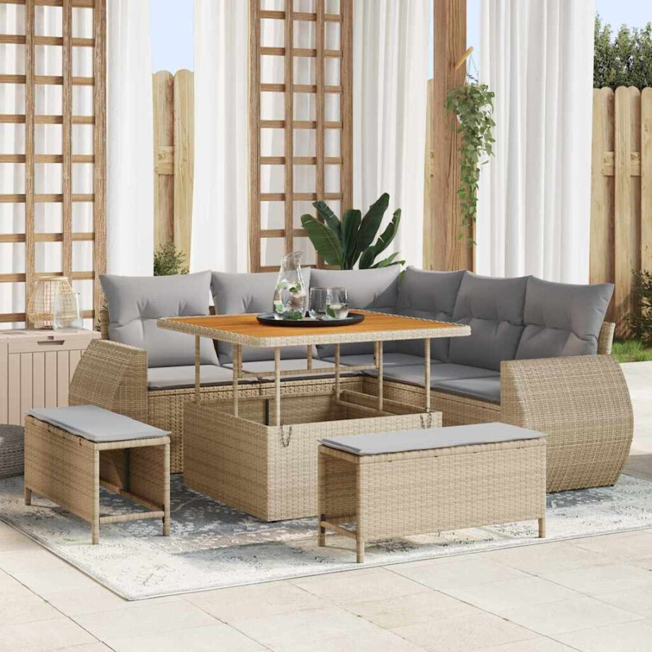 vidaXL Tuin Sofa Set met kussen met opslag 8 pcs beige en lichtgrijs afbeelding 1