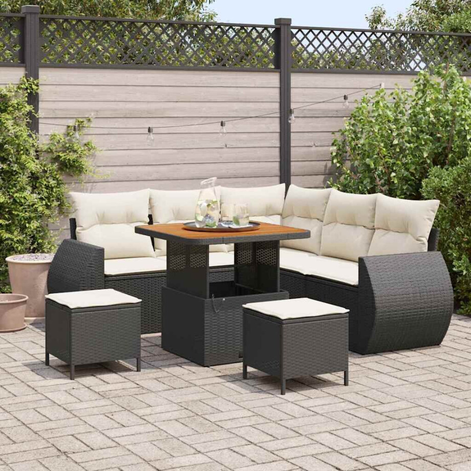 vidaXL Tuin Sofa Set met kussen 8 pcs Zwart en Crème poly rattan afbeelding 1