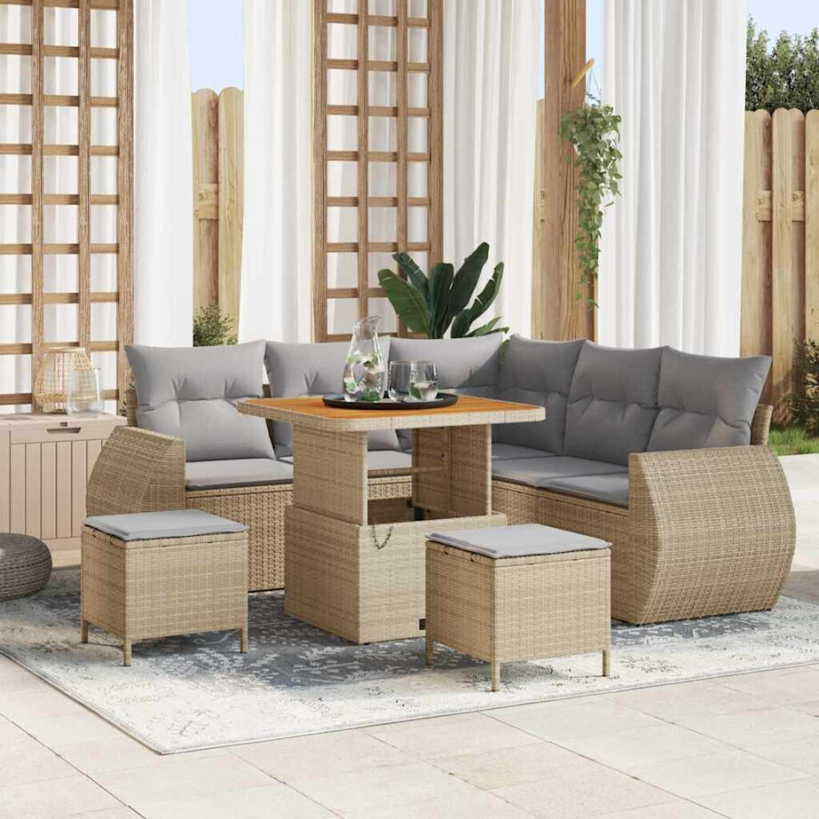 vidaXL Tuin Sofa Set met kussen 8 pcs Beige en Licht Grijs poly rattan vidaXL Tuin Sofa Set met kussen 8 pcs Beige en Licht Grijs poly rattan afbeelding 1
