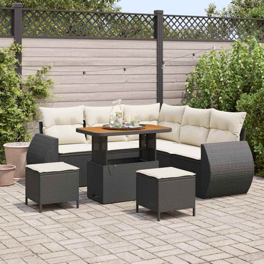 vidaXL Tuin Sofa Set met kussen 8 pcs Zwart en Crème poly rattan afbeelding 1
