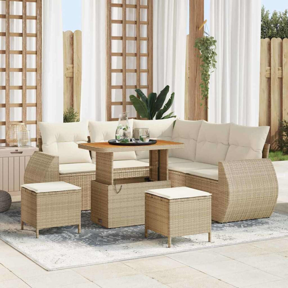 vidaXL Tuin Sofa Set met kussen 8 pcs Beige en Crème poly rattan afbeelding 1