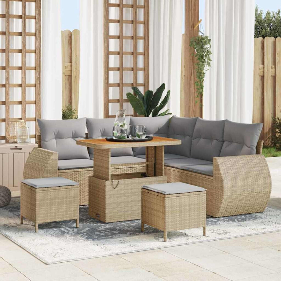 vidaXL Tuin Sofa Set met kussen met opslag 8 pcs beige en lichtgrijs afbeelding 1
