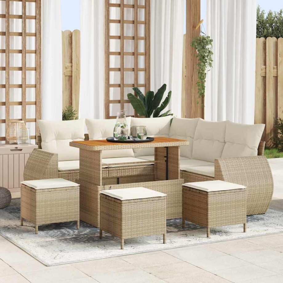 vidaXL Tuin Sofa Set met kussen 9 pcs Beige en Crème poly rattan afbeelding 1