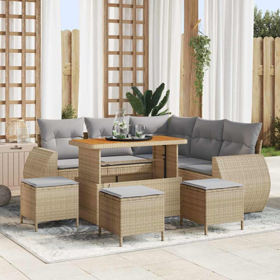 vidaXL Tuin Sofa Set met kussen 9 pcs Beige en Licht Grijs poly rattan afbeelding 1