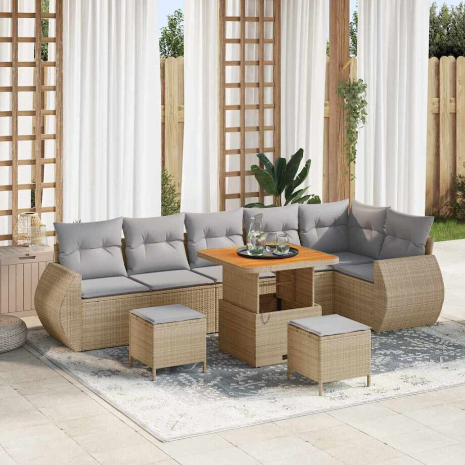 vidaXL Tuin Sofa Set met kussen 9 pcs Beige en Licht Grijs Poly Rattan afbeelding 1