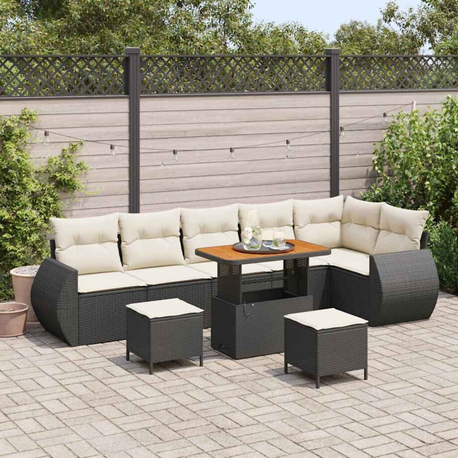 vidaXL Tuin Sofa Set met kussen 9 pcs Zwart en Crème Poly Rattan afbeelding 1