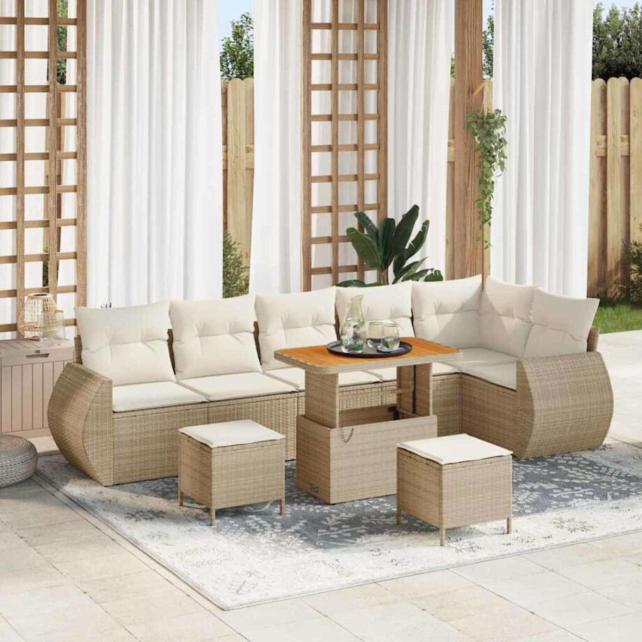 vidaXL Tuin Sofa Set met kussen 9 pcs Beige en Crème Poly Rattan afbeelding 1