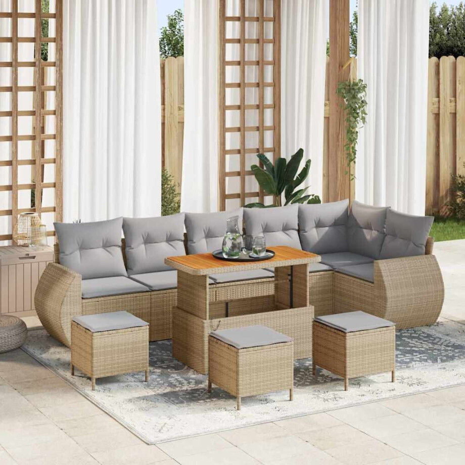 vidaXL Tuin Sofa Set 10 pcs Beige en Licht Grijs Poly Rattan afbeelding 1