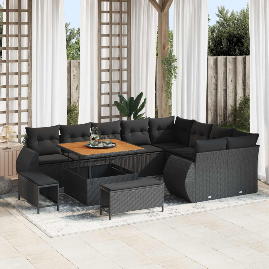 vidaXL Tuin Sofa Set 12 pcs Zwart Poly rattan en gepoedercoat staal afbeelding 1