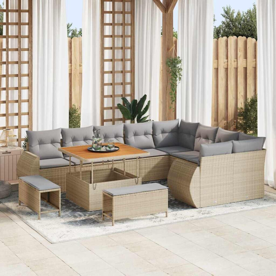 vidaXL Tuin Sofa Set 12 pcs Beige en Licht Grijs Poly Rattan afbeelding 1