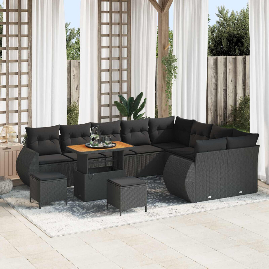 vidaXL Tuin Sofa Set 12 pcs Zwart Poly rattan en gepoedercoat staal afbeelding 1