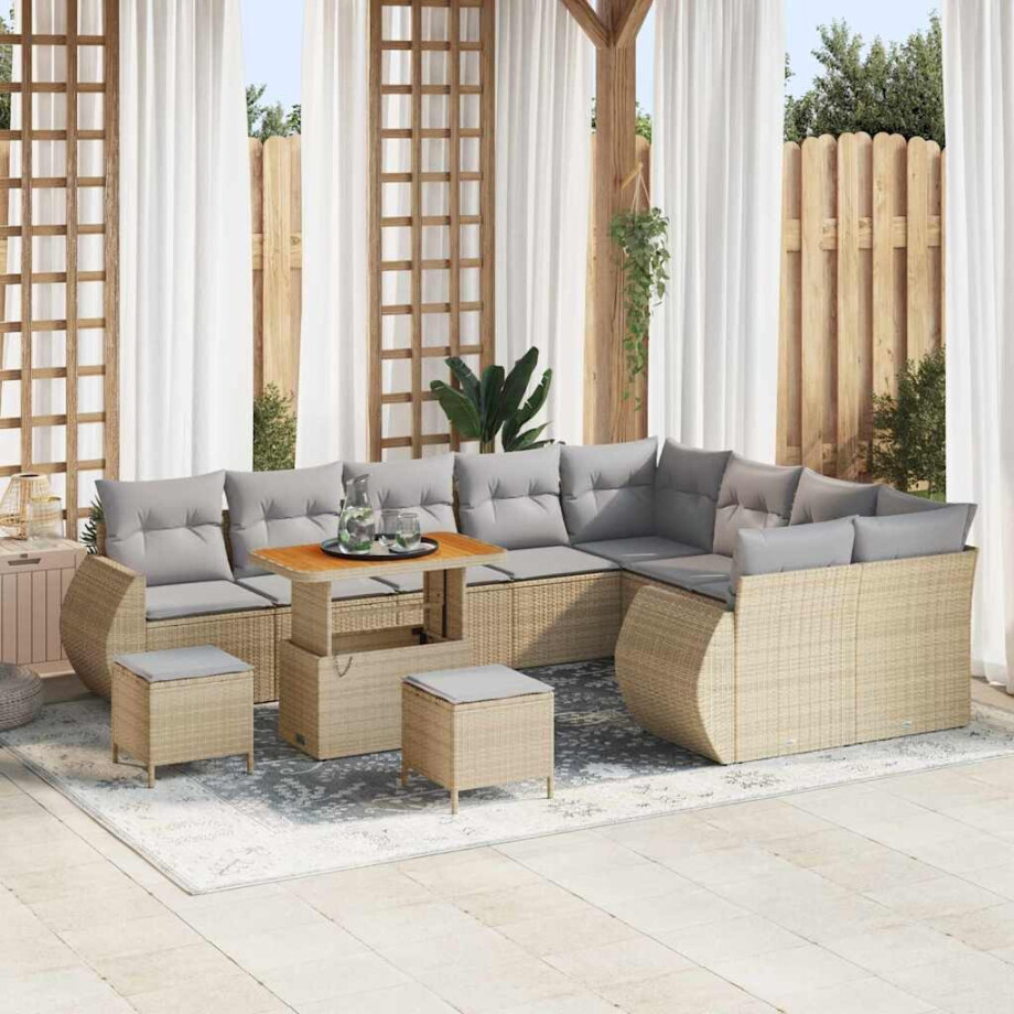 vidaXL Tuin Sofa Set 12 pcs Beige en Licht Grijs Poly Rattan afbeelding 1