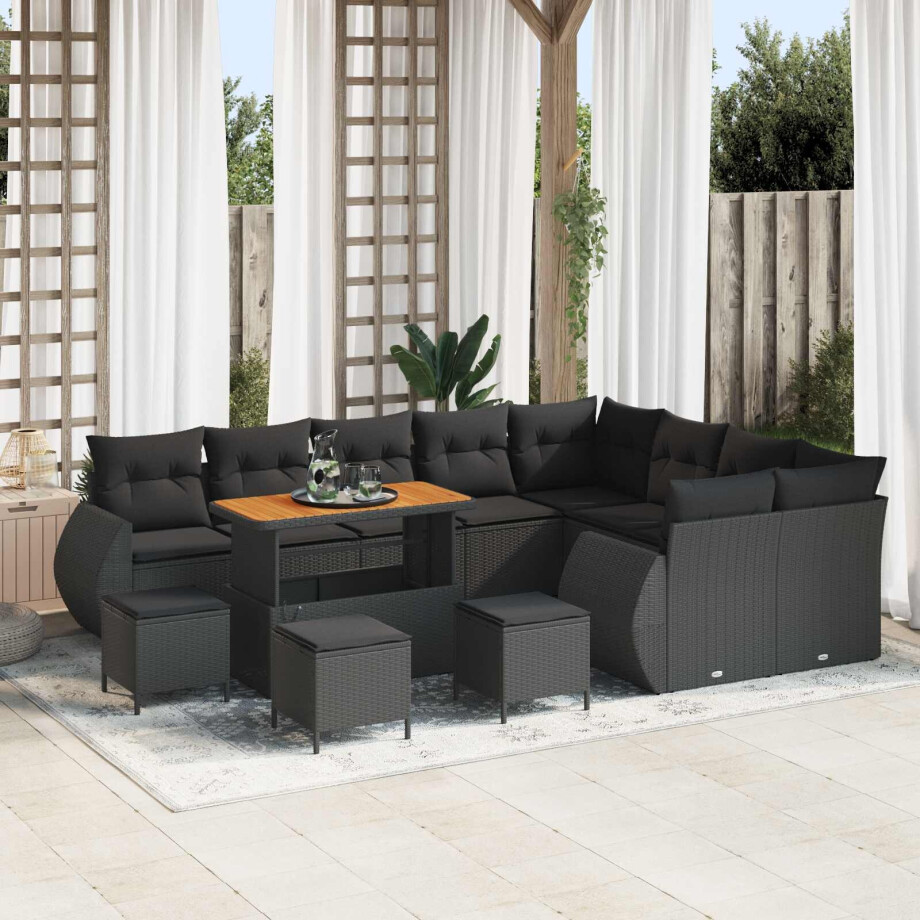 vidaXL Tuin Sofa Set met kussen met opslag 13 pcs Zwart Poly Rattan afbeelding 1