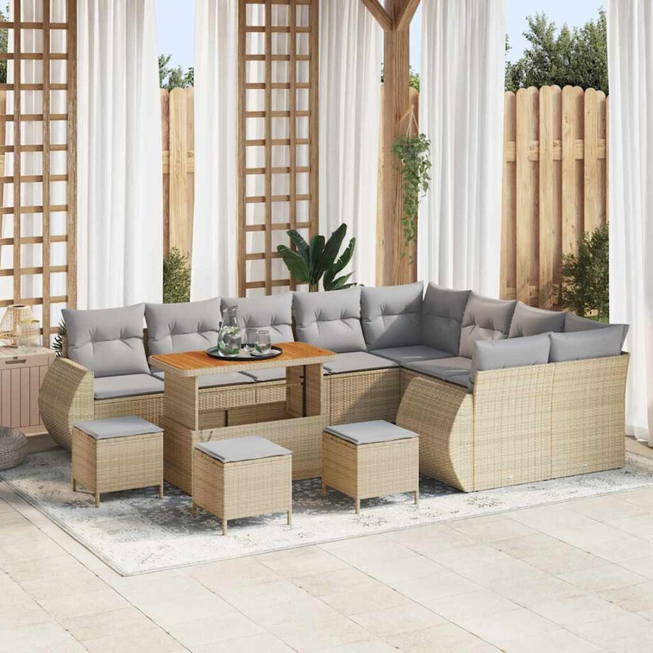 vidaXL Tuin Sofa Set 13 pcs Beige en Licht Grijs Poly Rattan afbeelding 1